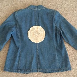 Vintage Petite Denim Blue Blazer with Vintage Crochet Size Medium